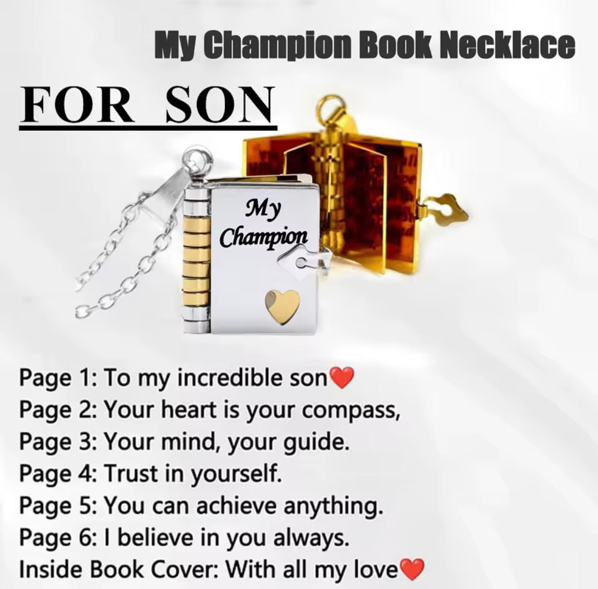Son’s Champion Treasured Book Necklace