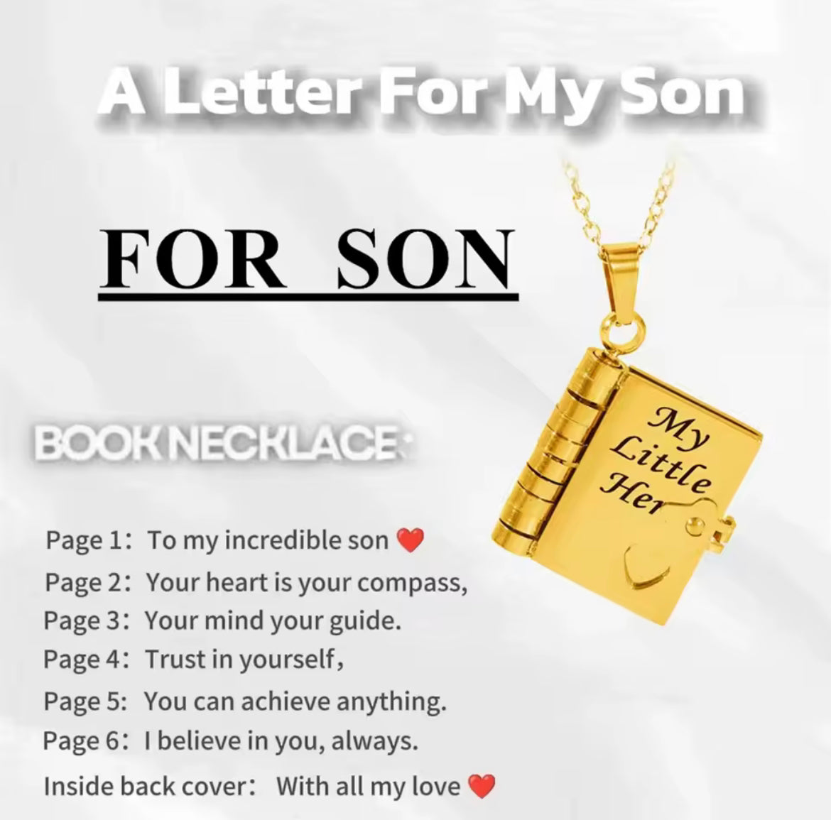 Son’s Hero Treasured Book Necklace