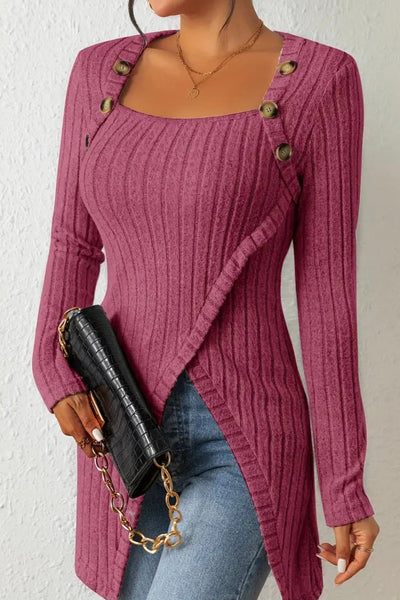 JULIA - ASYMMETRIC TOP WITH BUTTONS AND RIBBED STRUCTURE