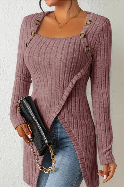 JULIA - ASYMMETRIC TOP WITH BUTTONS AND RIBBED STRUCTURE