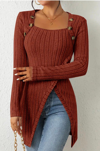 JULIA - ASYMMETRIC TOP WITH BUTTONS AND RIBBED STRUCTURE