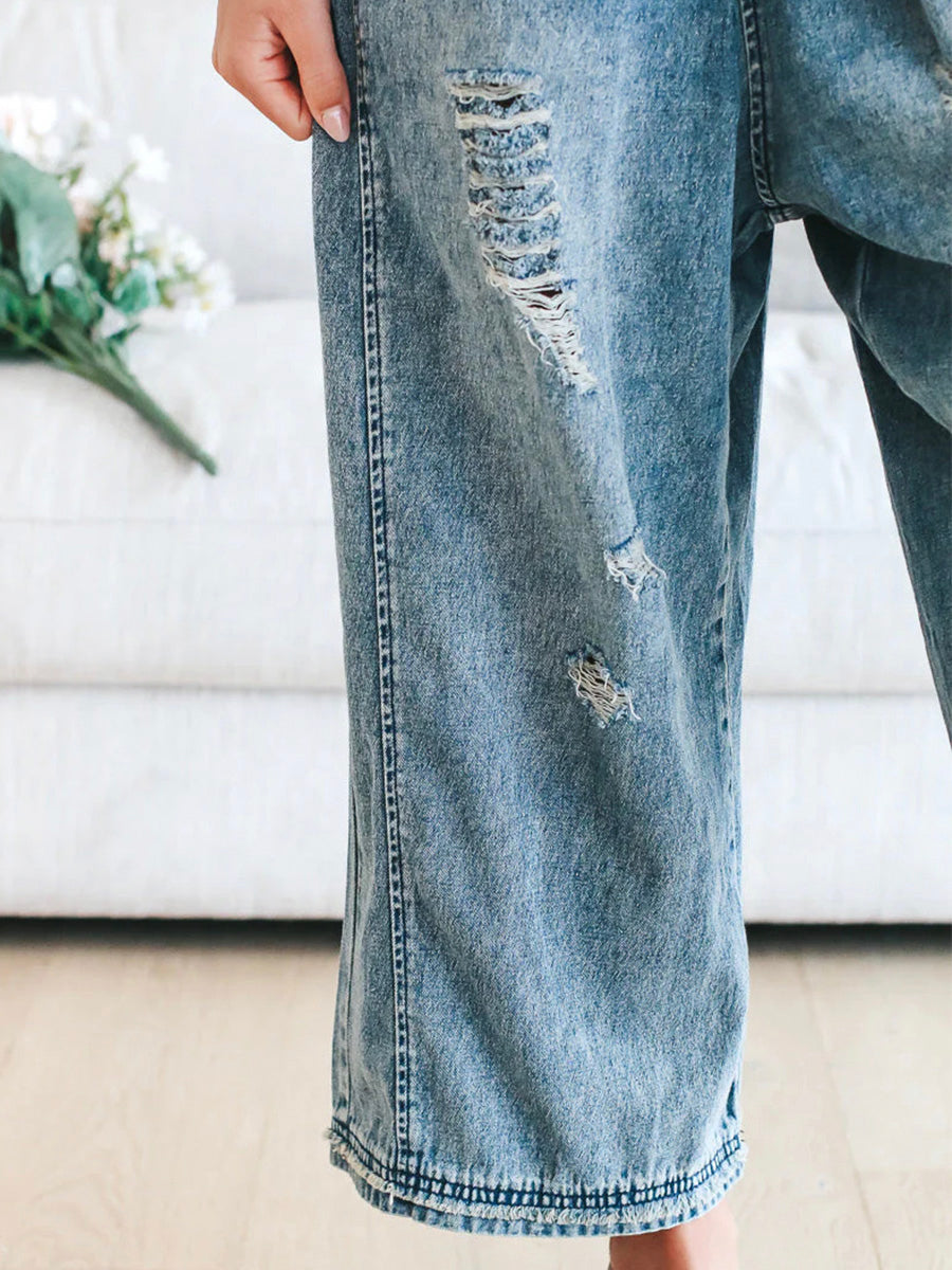 Relaxed Fit Denim Overalls in a Worn-In Look