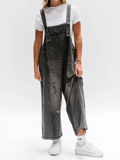 Relaxed Fit Denim Overalls in a Worn-In Look