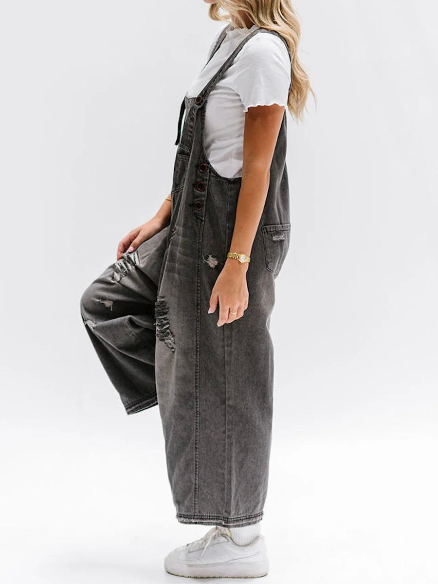 Relaxed Fit Denim Overalls in a Worn-In Look
