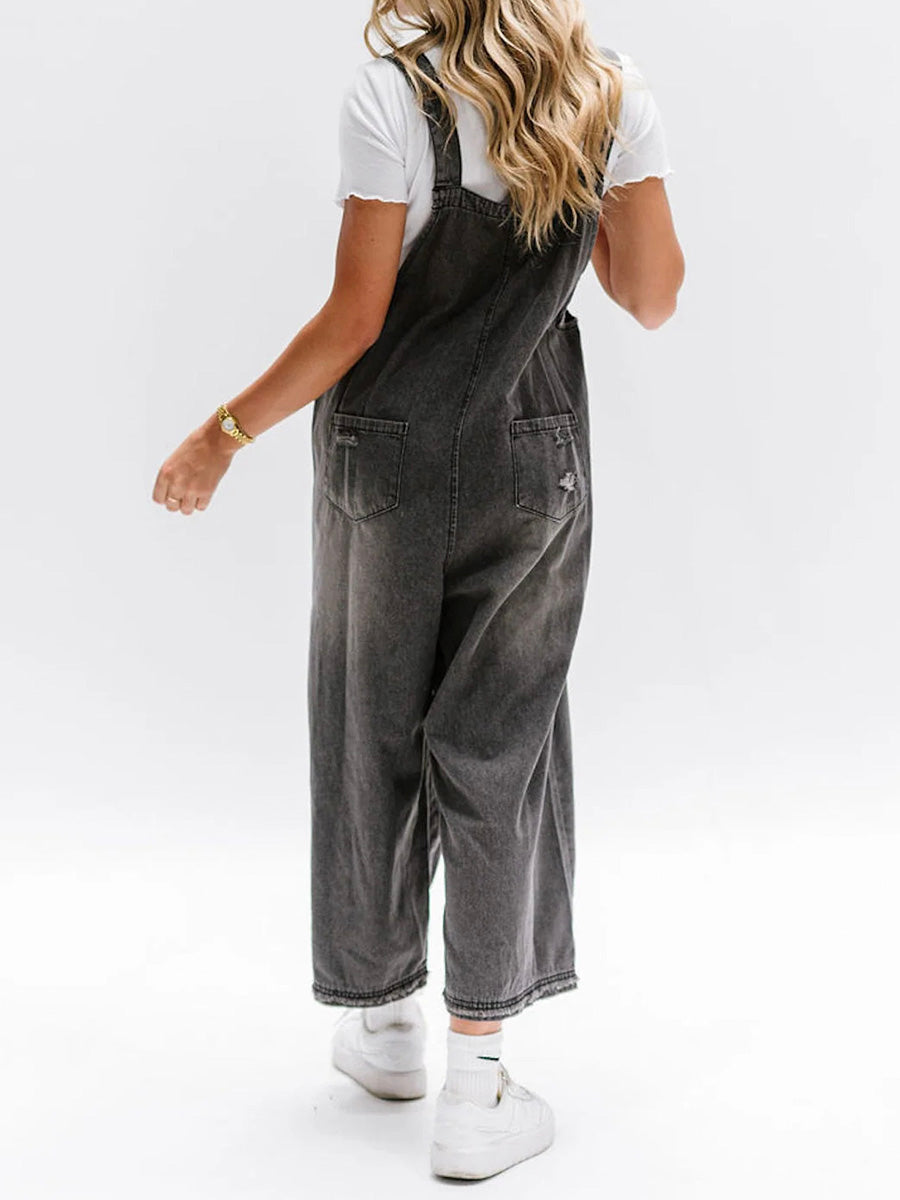 Relaxed Fit Denim Overalls in a Worn-In Look