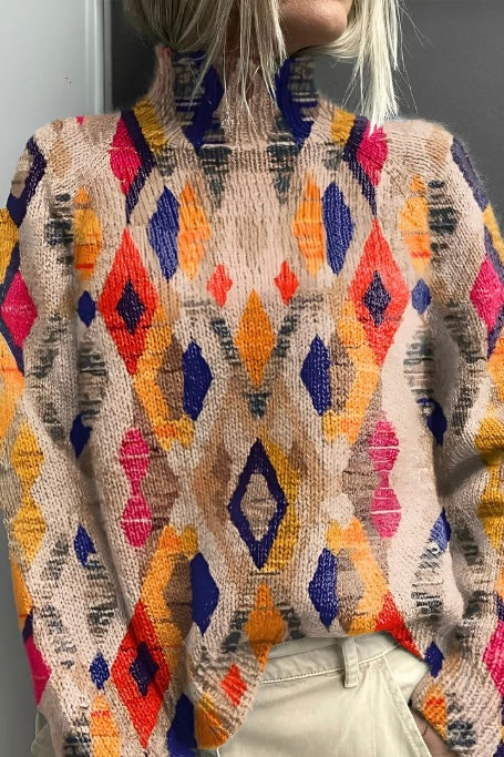FENNA - KNITTED SWEATER WITH GEOMETRIC DIAMOND PATTERN
