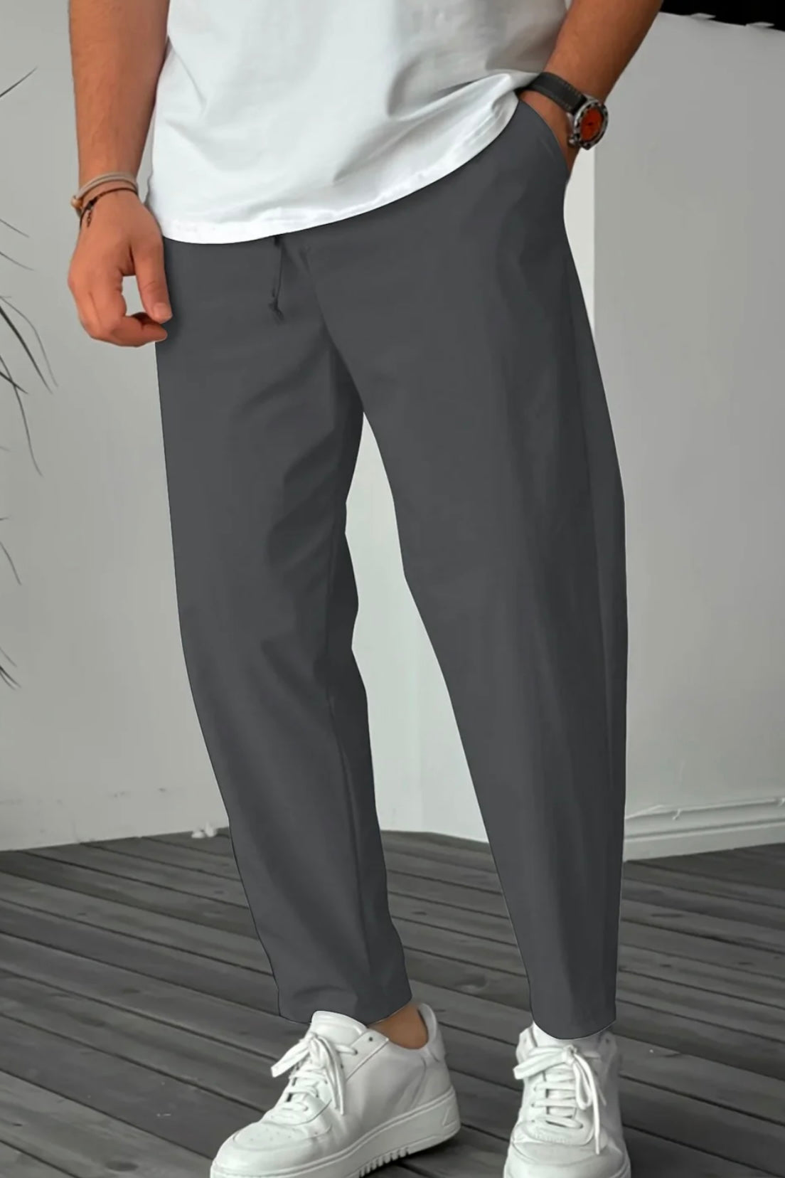 Essential High-Waisted Drawstring Trousers