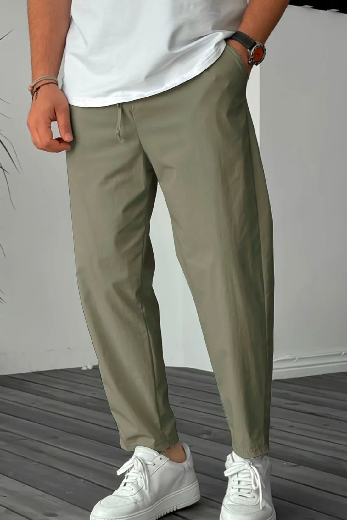 Essential High-Waisted Drawstring Trousers