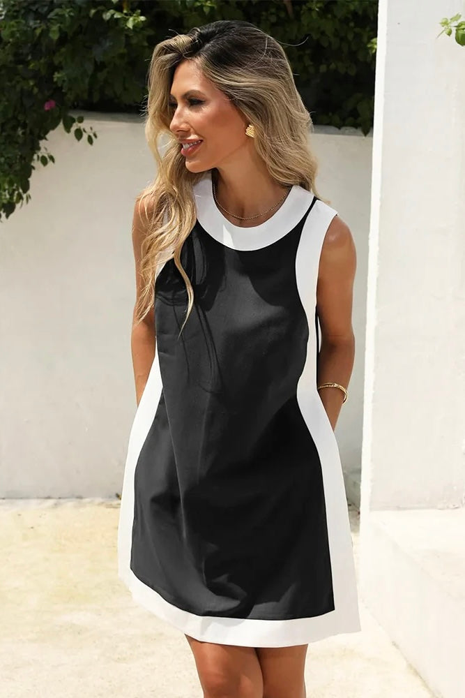 Colour Block Crewneck Short Sleeve Pullover Tops Matching Shorts With Pockets