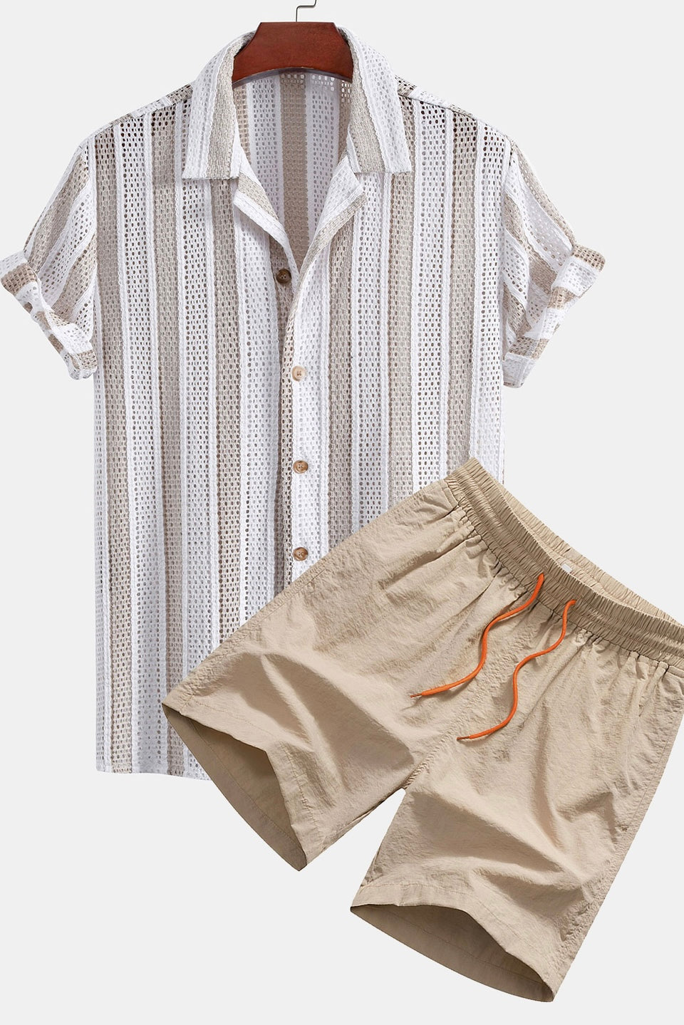 Striped Mesh Cuban Shirt & Swim Shorts