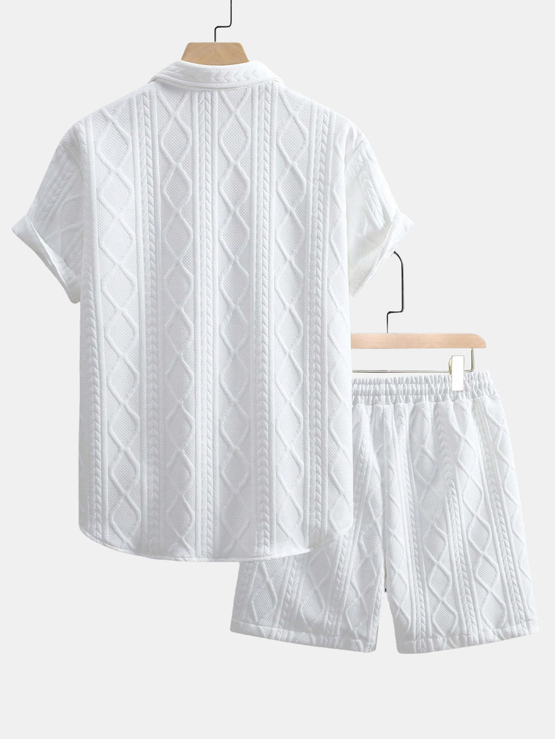 Twist Geometry Jacquard Button Up Shirt & Drawstring Shorts