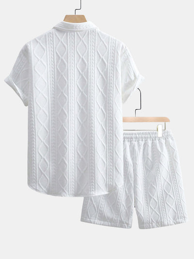 Twist Geometry Jacquard Button Up Shirt & Drawstring Shorts