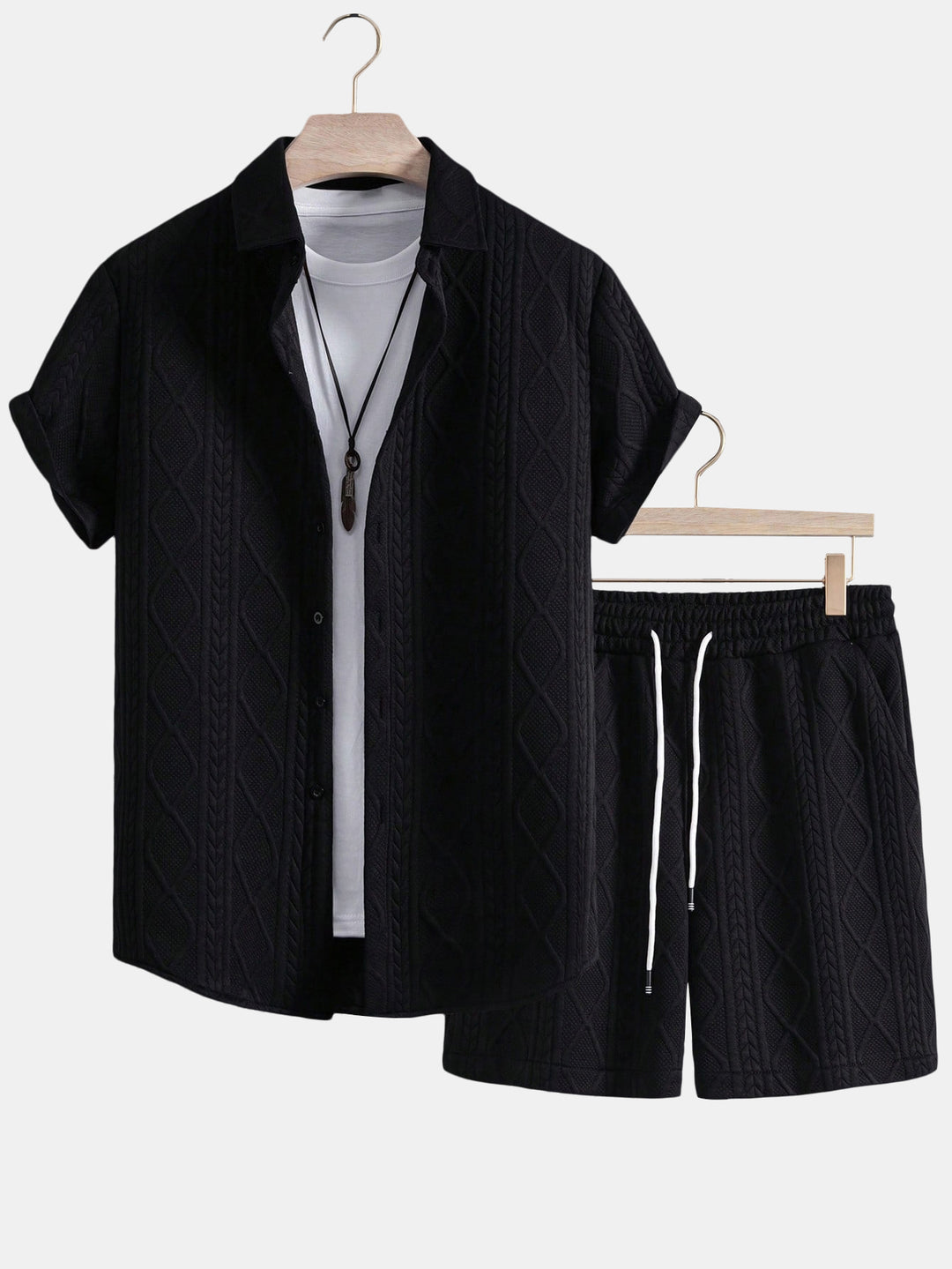 Twist Geometry Jacquard Button Up Shirt & Drawstring Shorts