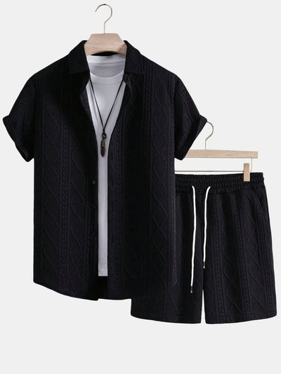 Twist Geometry Jacquard Button Up Shirt & Drawstring Shorts