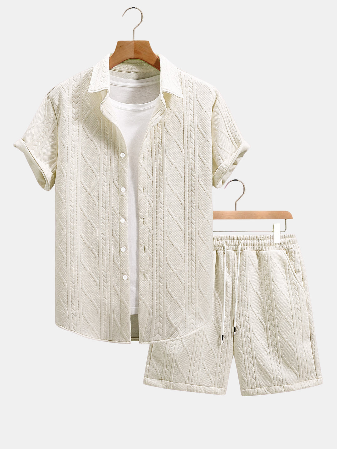 Twist Geometry Jacquard Button Up Shirt & Drawstring Shorts