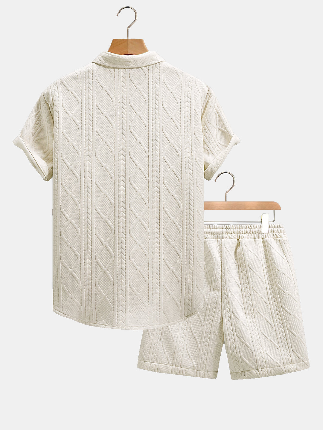 Twist Geometry Jacquard Button Up Shirt & Drawstring Shorts