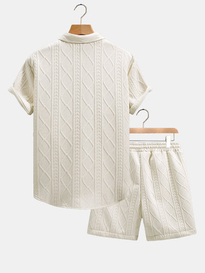 Twist Geometry Jacquard Button Up Shirt & Drawstring Shorts