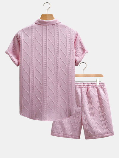 Twist Geometry Jacquard Button Up Shirt & Drawstring Shorts