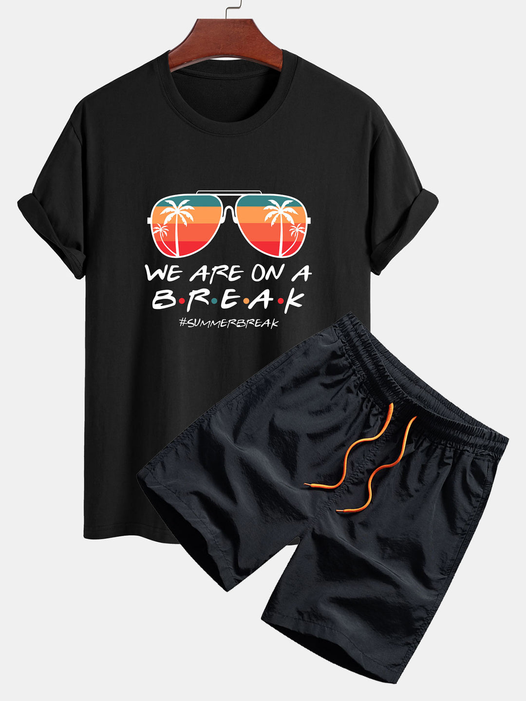 Regular Fit Sunglasses Palm Tree Print Cotton T-Shirt & Swim Shorts