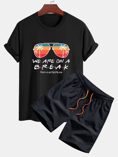 Regular Fit Sunglasses Palm Tree Print Cotton T-Shirt & Swim Shorts