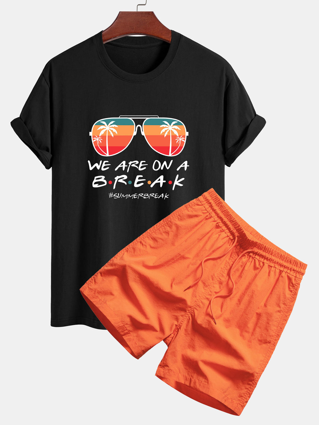 Regular Fit Sunglasses Palm Tree Print Cotton T-Shirt & Swim Shorts