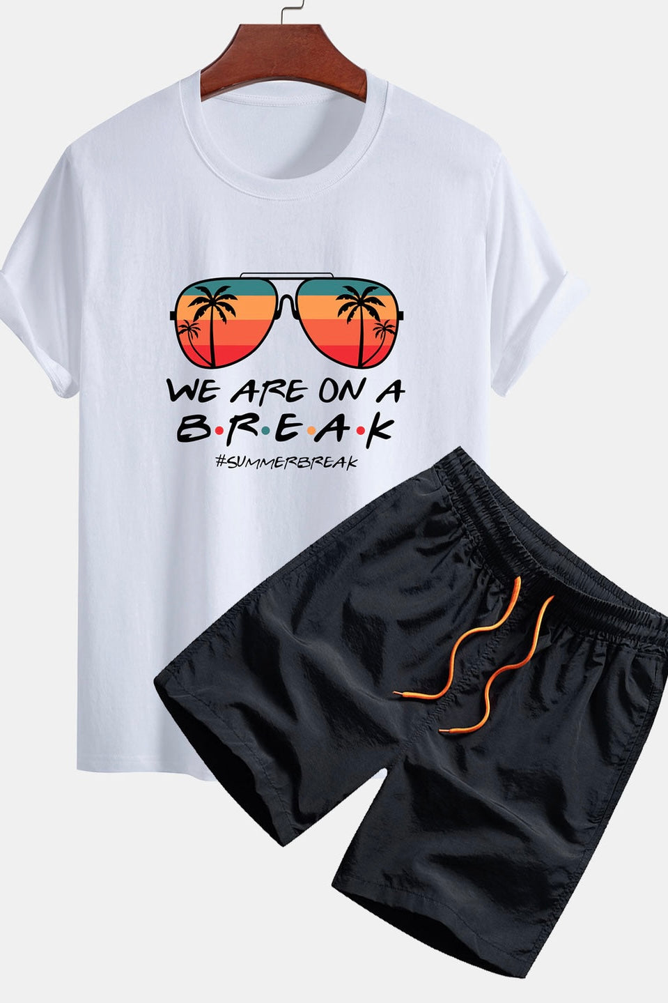 Regular Fit Sunglasses Palm Tree Print Cotton T-Shirt & Swim Shorts