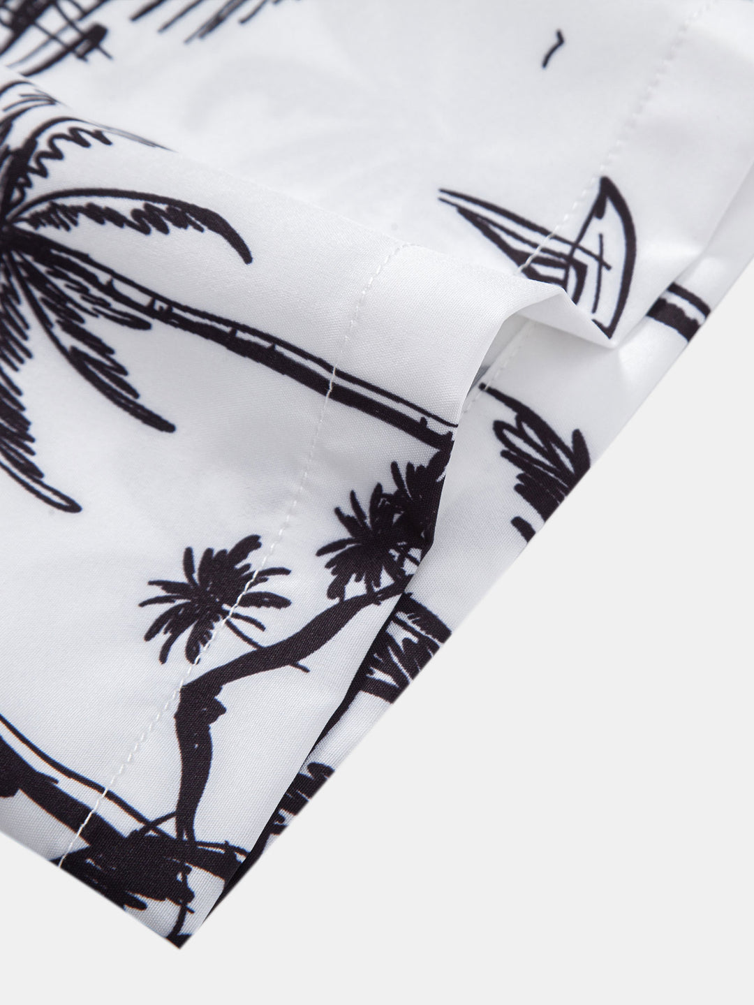 Palm Tree Island Print Button Up Shirt & Striped Print Swim Shorts