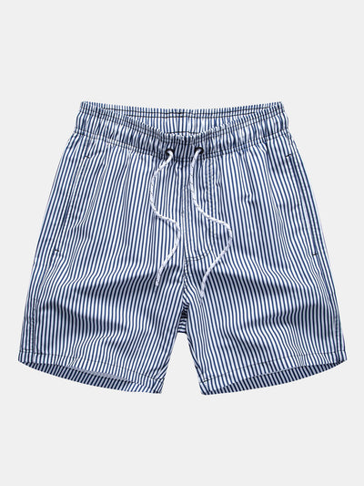 Palm Tree Nautical Print Button Up Shirt & Stripe Print Swim Shorts
