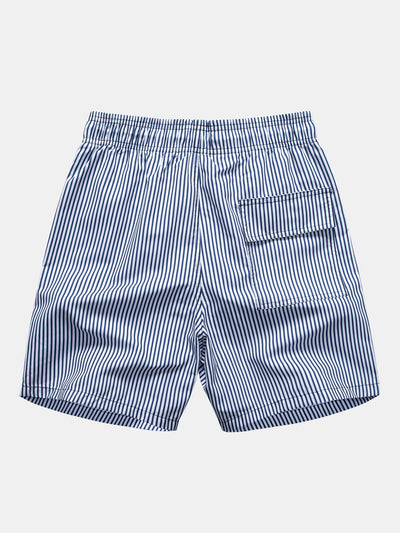 Palm Tree Nautical Print Button Up Shirt & Stripe Print Swim Shorts