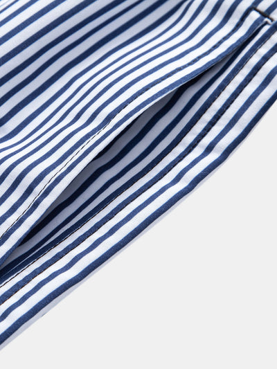 Palm Tree Nautical Print Button Up Shirt & Stripe Print Swim Shorts