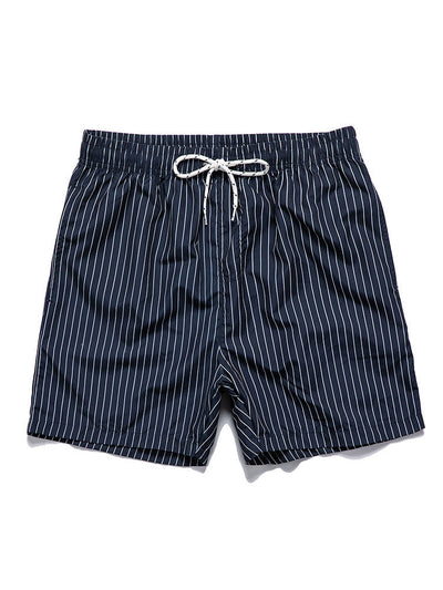 Palm Tree Island Print Button Up Shirt & Striped Print Swim Shorts