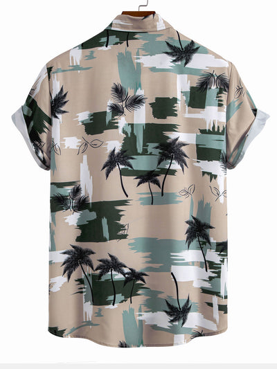Palm Tree Color Block Print Button Up Shirt & Swim Shorts