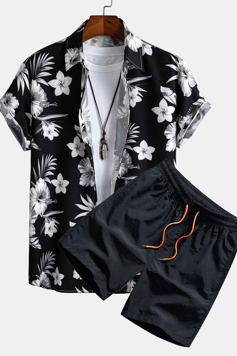 Tropical Floral Print Button Up Shirt & Swim Shorts
