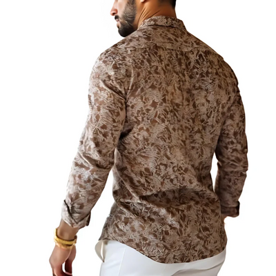 VINTAGE PRINT LAPEL LONG SLEEVE SHIRT