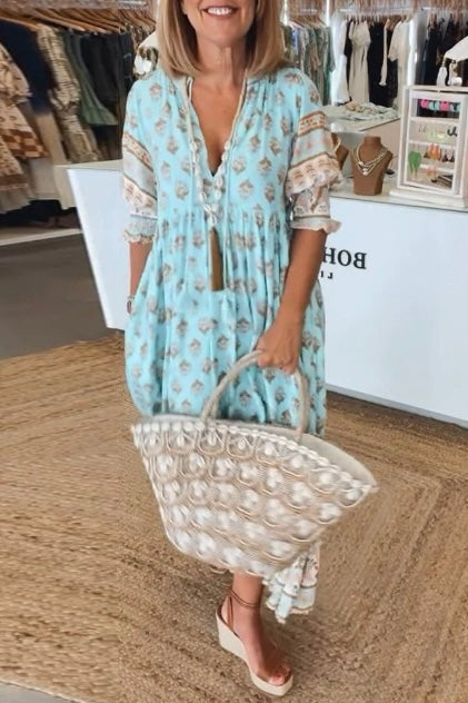 MANA | Elegant Floral V-Neck Dress
