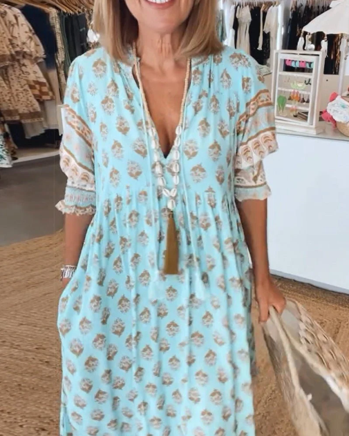 MANA | Elegant Floral V-Neck Dress