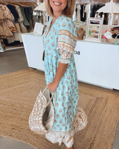 MANA | Elegant Floral V-Neck Dress