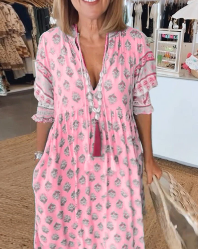 MANA | Elegant Floral V-Neck Dress