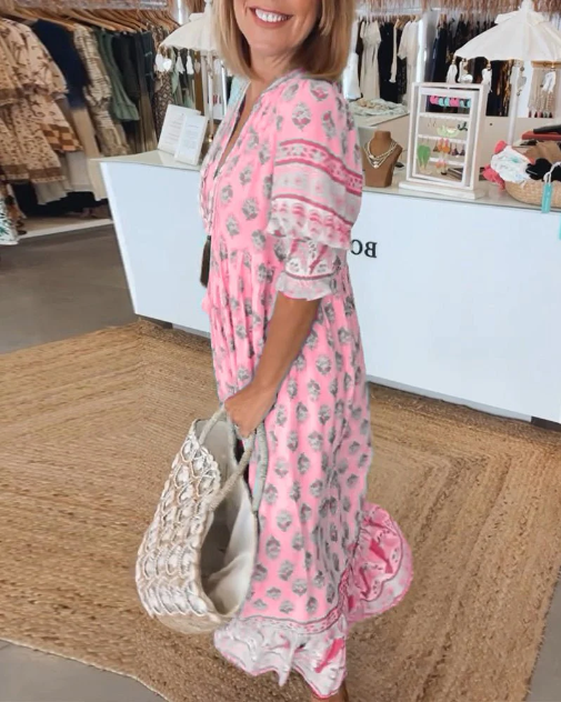 MANA | Elegant Floral V-Neck Dress