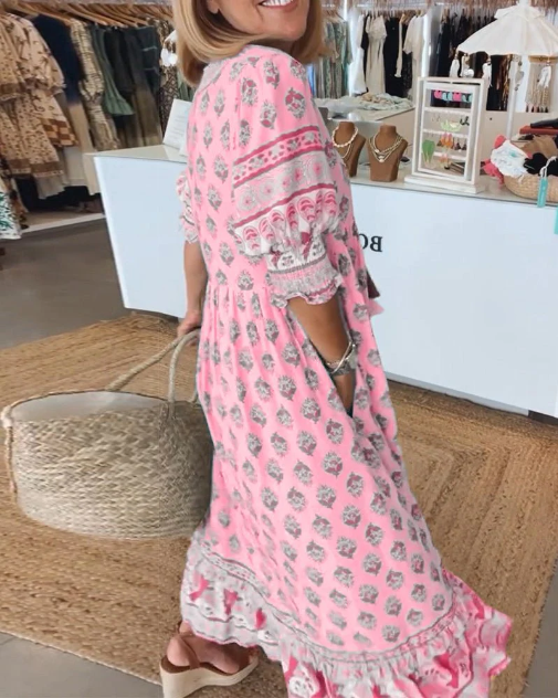 MANA | Elegant Floral V-Neck Dress