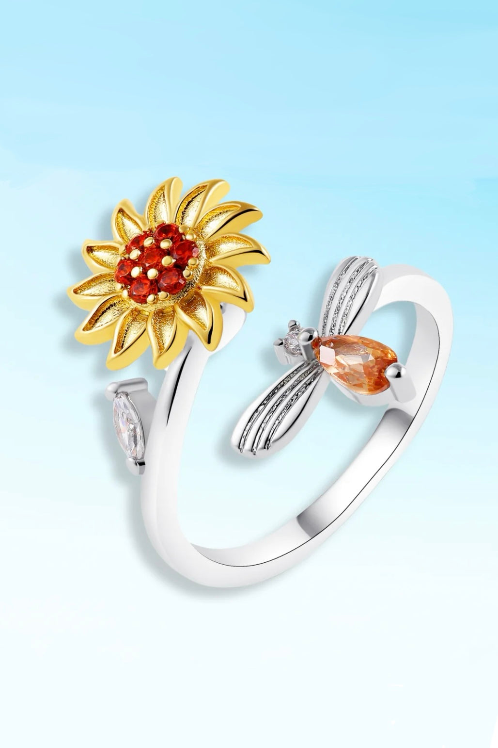 Spinning Bee & Sunflower Ring