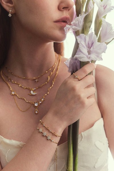 Real Gold Plated Diamonds Natural Shell Moon Necklace