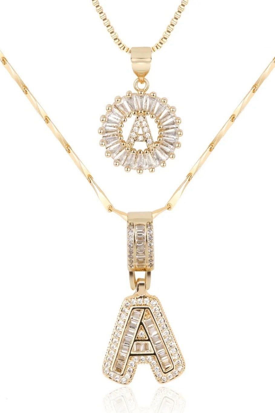 2pc 14k Diamond Letter Initial Necklaces