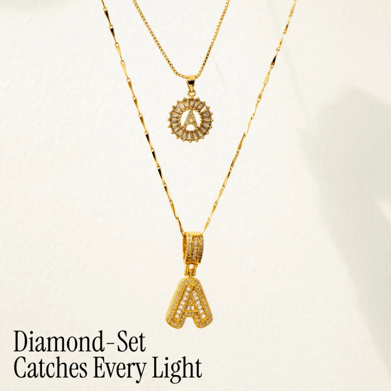 2pc 14k Diamond Letter Initial Necklaces