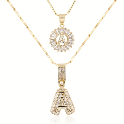 2pc 14k Diamond Letter Initial Necklaces