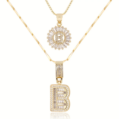 2pc 14k Diamond Letter Initial Necklaces