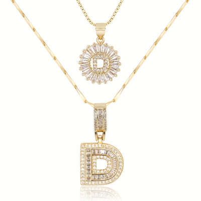 2pc 14k Diamond Letter Initial Necklaces