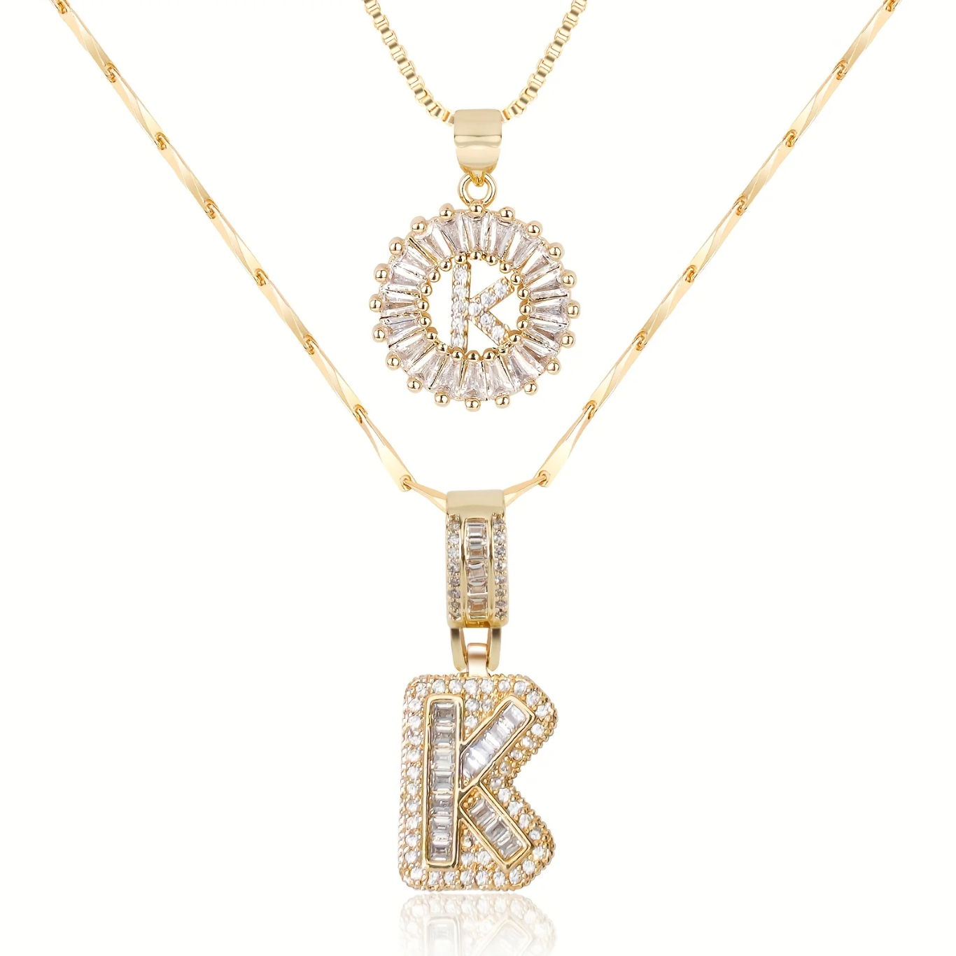 2pc 14k Diamond Letter Initial Necklaces