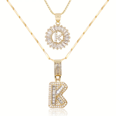 2pc 14k Diamond Letter Initial Necklaces