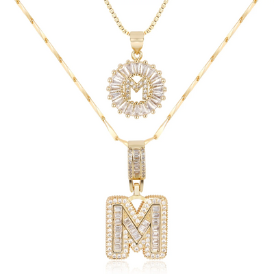 2pc 14k Diamond Letter Initial Necklaces